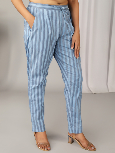 Blue Hand Block Printed Tie-Up Waist & Back Elasticated Pant