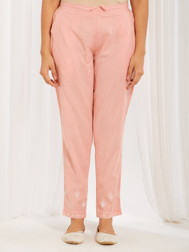 Peach Aari Embroidered Cotton Pants