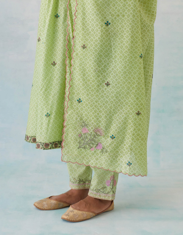 Green Embroidered Pants