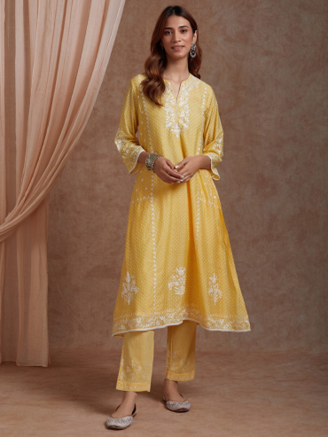 Yellow Aari Embroidery Cotton Plazzo