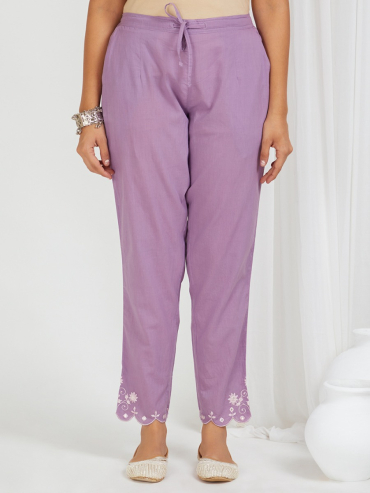 Lilac Embroidered Cotton Pants