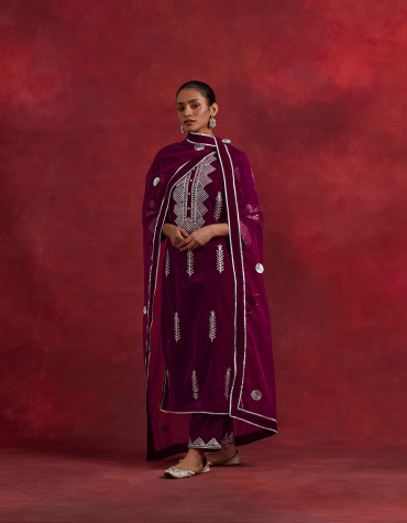 Red Velvet Gota Embroidered Kurta