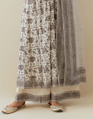 Off-White Grey Hand Block Printed Cotton Dupatta