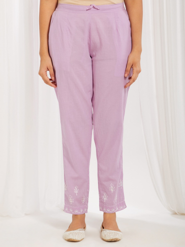 Purple Aari Embroidered Cotton Pants