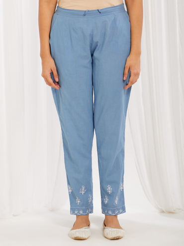 Powder Blue Aari Embroidered Cotton Pants