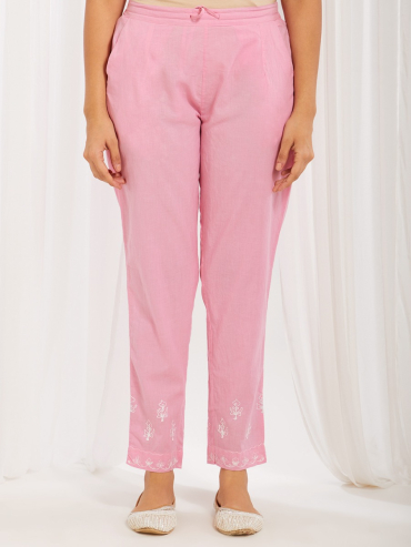 Pink Aari Embroidered Cotton Pants