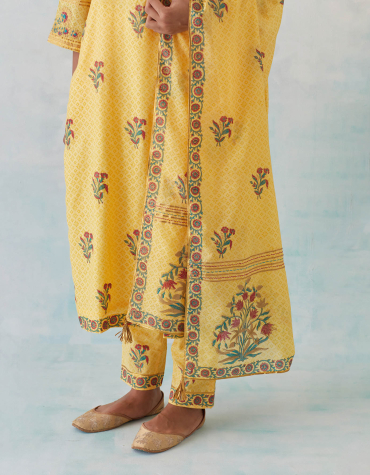 Yellow Hand Block Printed Cotton Pant