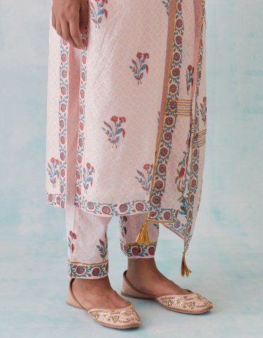 Peach Hand Block Printed Cotton Pant