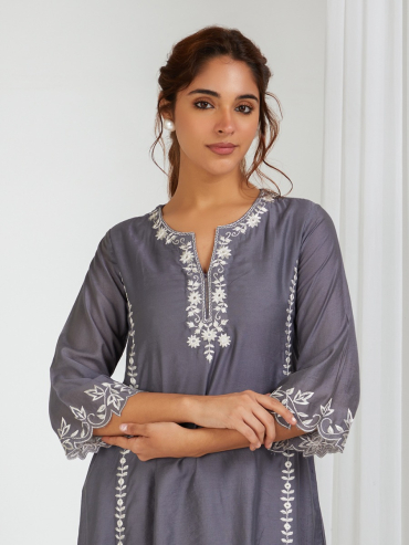 Grey Embroidered Organza Dupatta