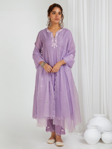 Lilac Embroidered Organza Dupatta