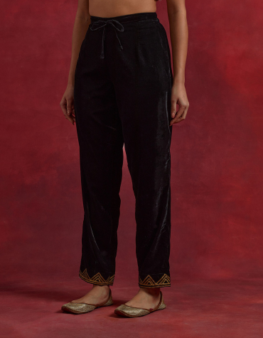 Black Gota Embroidered Velvet Pant