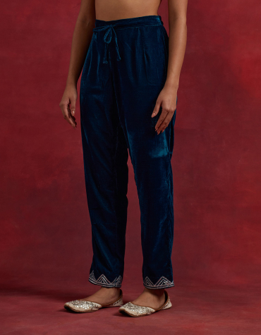 Blue Gota Embroidered Velvet Pant