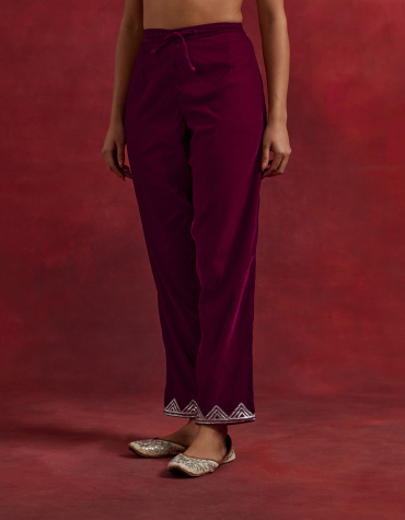 Red Gota Embroidered Velvet Pant